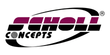 Logo Scholl Concepts avec le mot Scholl en violet et Concepts en noir, son 'C' stylisé. L'ensemble est encadré par un arc noir élégant.